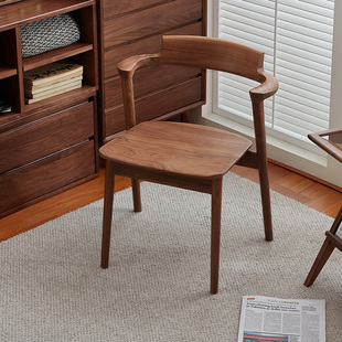 北美黑胡桃木全实木餐椅半岛椅现代家用短扶手靠背椅子休闲餐桌椅