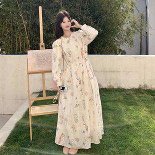 P185 现货 G215 气质撞色高腰碎花连衣长裙2C212 K298 法式