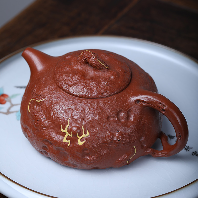 240ml高端收藏手工薄胎双龙供春壶 宜兴大红袍紫砂壶泡茶礼品