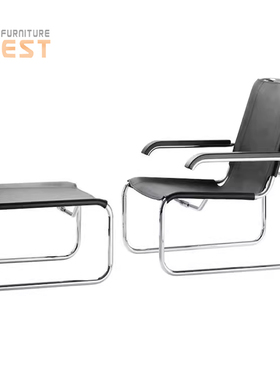 Thonet marcel breuer 北欧休闲椅皮艺设计师躺椅中古不锈钢椅