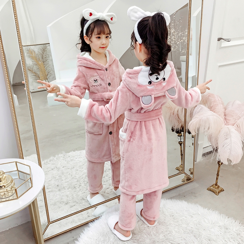 儿童睡衣珊瑚绒秋冬季绣花睡袍