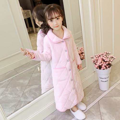 儿童夹棉睡袍保暖浴袍