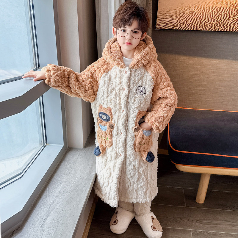 儿童睡衣秋冬季加厚款三层夹棉男童孩珊瑚绒法兰绒睡袍保暖家居服,童装/婴儿装/亲子装,家居服套装,淘宝优惠券,粉丝福利购,淘宝优惠卷
