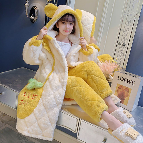 法兰绒夹棉套装居家外穿套装