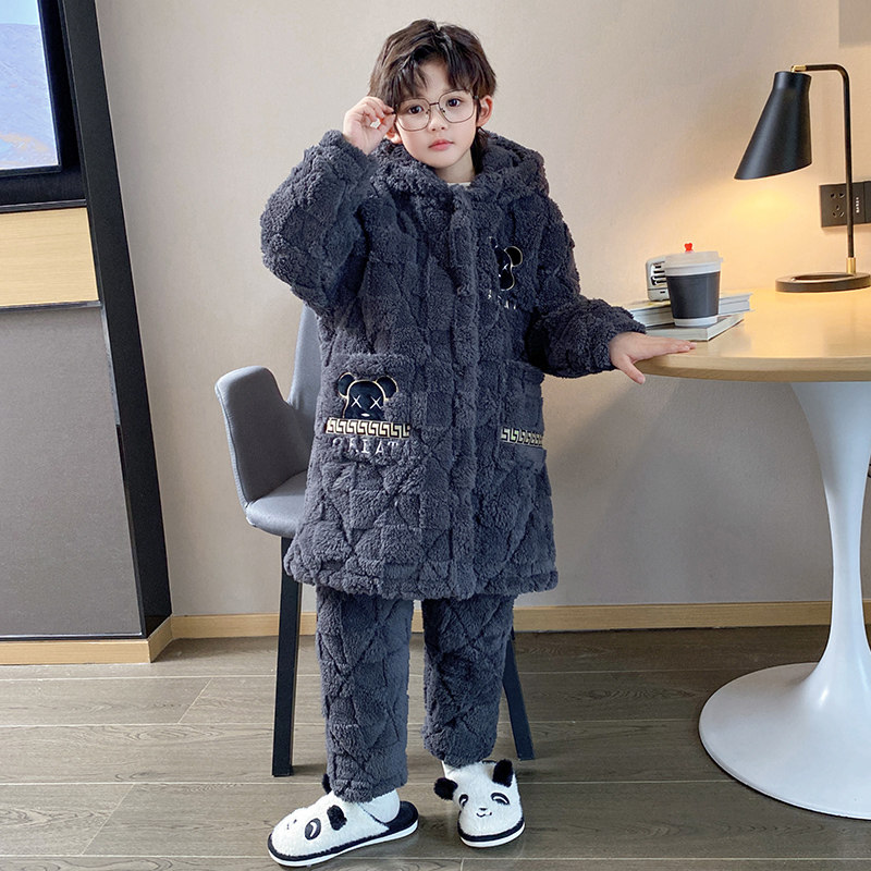 儿童睡衣秋冬季加厚款三层夹棉男童孩珊瑚绒法兰绒睡袍保暖家居服,童装/婴儿装/亲子装,家居服套装,淘宝优惠券,粉丝福利购,淘宝优惠卷