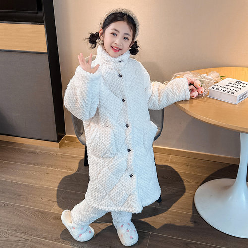女童睡袍睡衣套装冬季加厚款