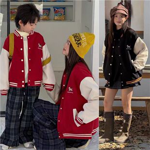 男童女童韩国亲子装儿童新款年款加绒亲子一家四口棒球服外套棉服