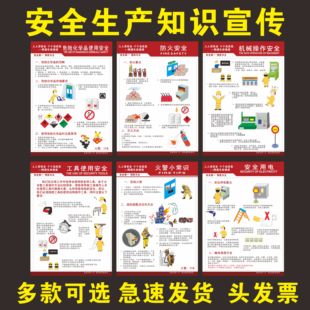 安全生产月主题挂图企业标语安全教育海报安全用电消防宣传牌漫画