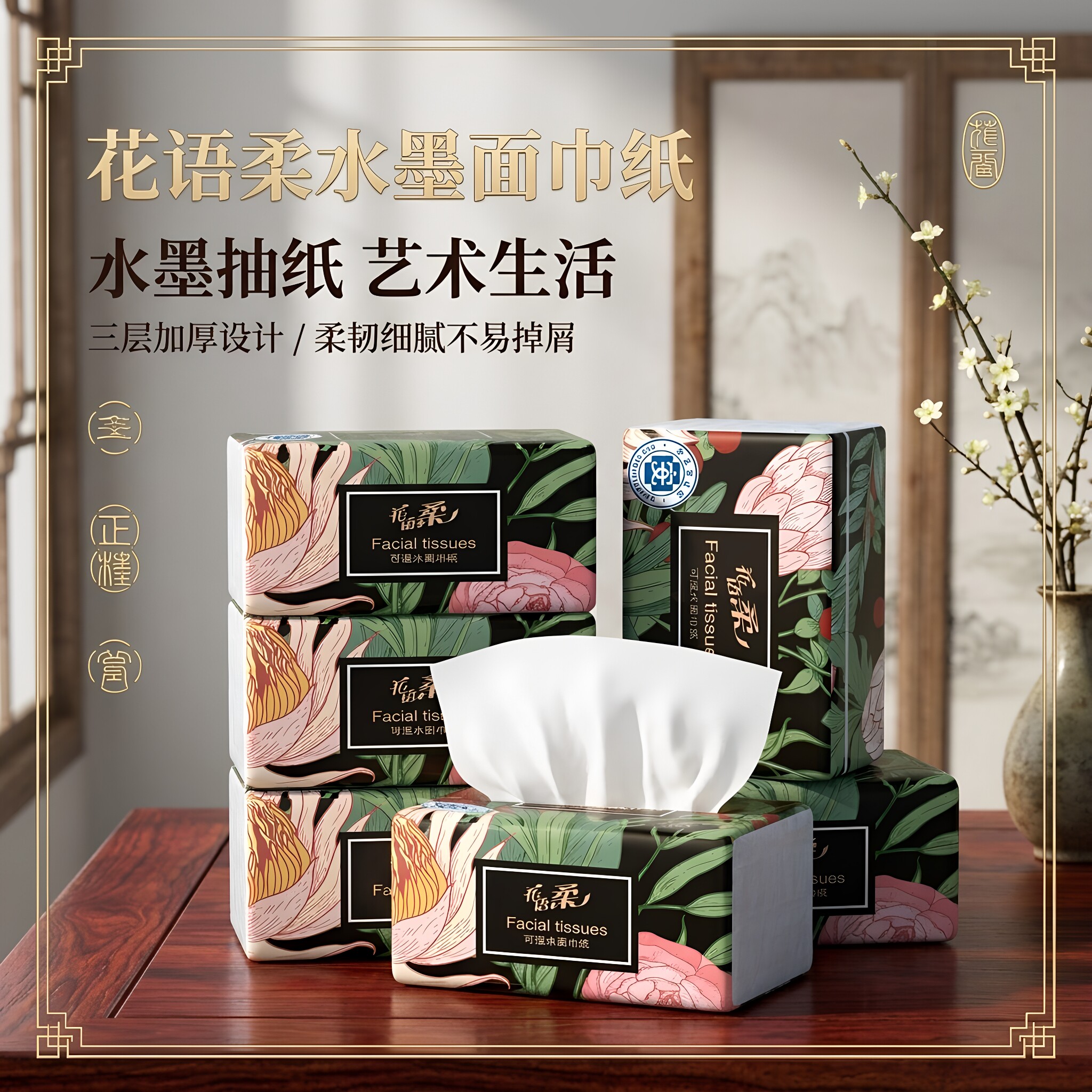 女主角水墨抽纸面巾纸擦手纸巾餐巾纸家用实惠耐用亲肤细腻柔纸巾