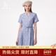 专柜正品 Hazzys哈吉斯条纹印花短袖 衬衫 裙女士夏季 显瘦连衣裙