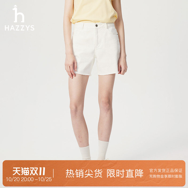 【专柜正品】Hazzys哈吉斯牛仔短裤女夏复古舒适通勤裤子