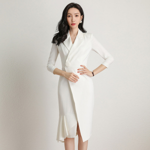 演讲比赛白色西装高级感职业连衣裙礼服女正式场合高端主持人正装