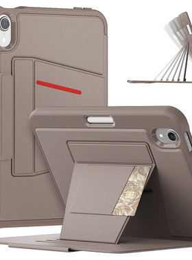 适用iPad Mini6/mini7(A17Pro带吸附笔槽8.3寸商务皮套全包带盖黑色多角度支撑防摔保护壳智能休眠