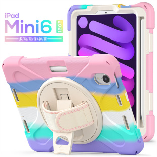 适用苹果平板电脑新款mini7防摔壳iPadmini6保护套8.3英寸硅胶防摔手持旋转黑色挂绳壳全包边带磁吸充电笔槽