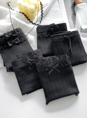 神秘黑色 5条纯棉内裤女全棉裆夏季薄款透气少女中腰大码三角短裤