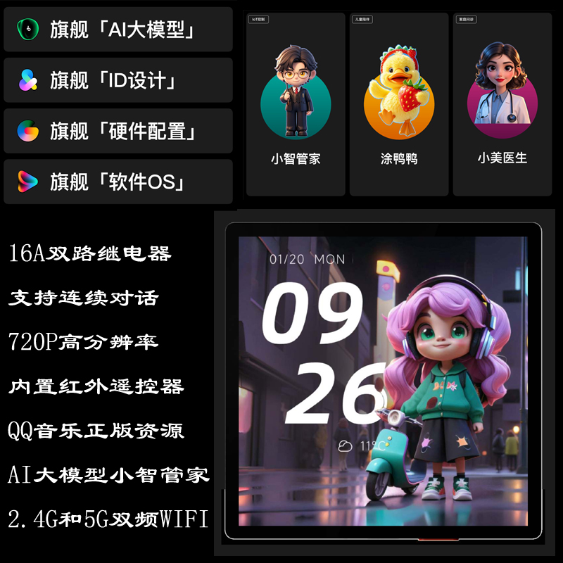 涂鸦智能86型TPL04-M1中控屏4S多功能4寸语音ZIGBEE网关背景音乐