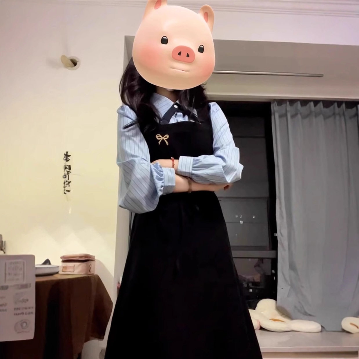 假两件学院风长袖连衣裙子女春秋季2025新款教资面试韩系穿搭