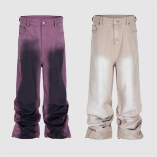 现货渐变水洗堆叠宽松BAGGY弯刀牛仔裤OPIUM美式嘻哈潮流VIBE