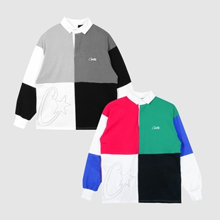 现货CORTEIZ长袖POLO衬衫T恤拼接街舞嘻哈VIBE美式DRILL滑板复古