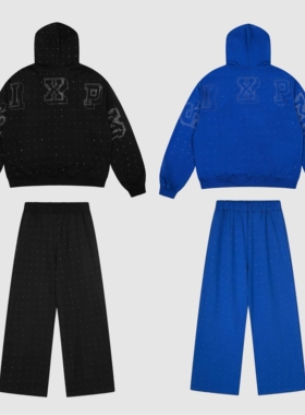 现货SIXPM 6PM烫钻外套连帽卫衣帽衫套装BOXY短宽嘻哈美式DRILL