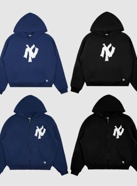 现货AKIMBO经典基础印花拉链套头连帽卫衣短宽BOXY外套美式嘻哈