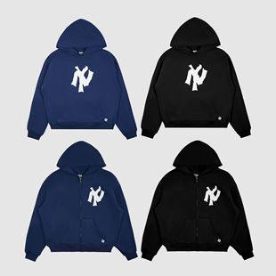 现货AKIMBO经典基础印花拉链套头连帽卫衣短宽BOXY外套美式嘻哈