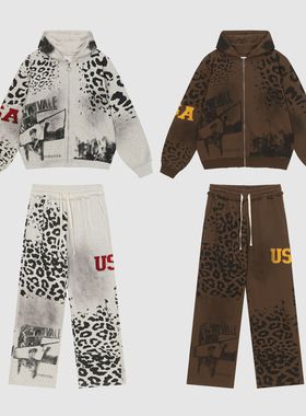 现货VALE FOREVER VALLEY数码做旧拼接贴布拉链卫衣外套美式BOXY