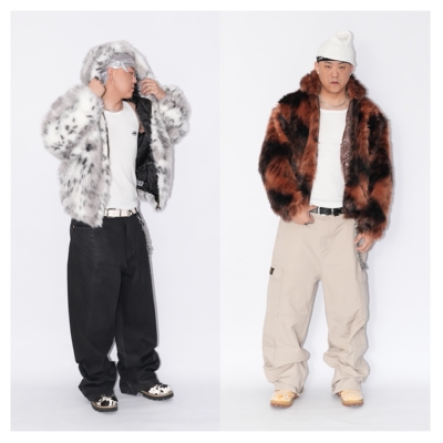 KKLUV同款CORTEIZ恶魔岛豹纹皮草连帽夹克外套嘻哈VIBE美式DRILL