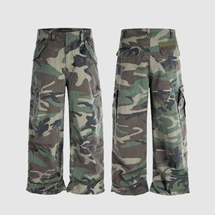 水洗做旧折痕口袋工装裤男女宽松廓形迷彩美式嘻哈BAGGY OPIUM