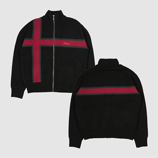 现货CORTEIZ恶魔岛拉链毛衣针织衫短宽羊毛外套嘻哈美式BOXY老钱