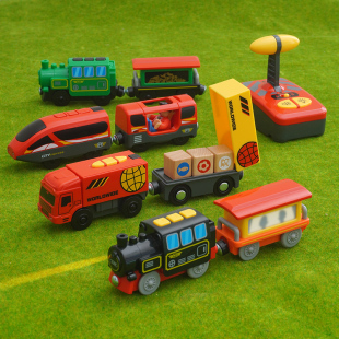 勒酷遥控火车玩具儿童电动轨道车益智玩具男孩礼物兼容木质轨道