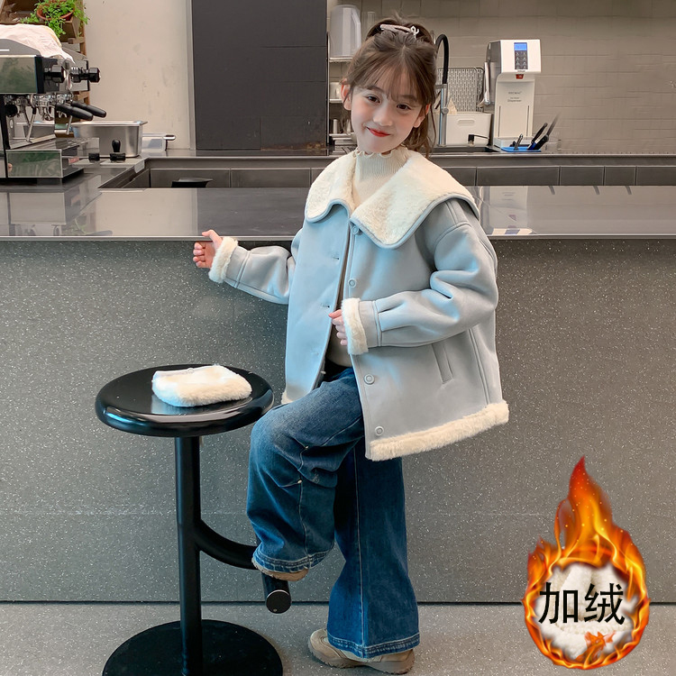 女童皮毛一体外套加绒加厚秋冬装