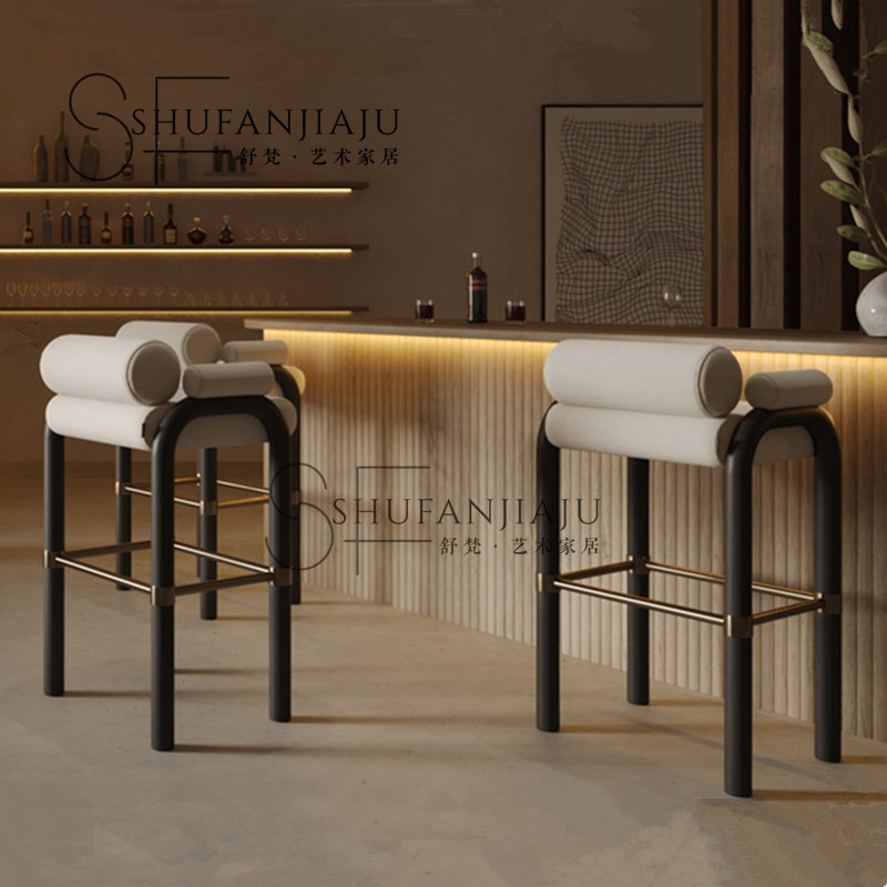 新款个性创意实木吧台椅现代简约高脚椅前台酒吧椅中古家用岛台椅