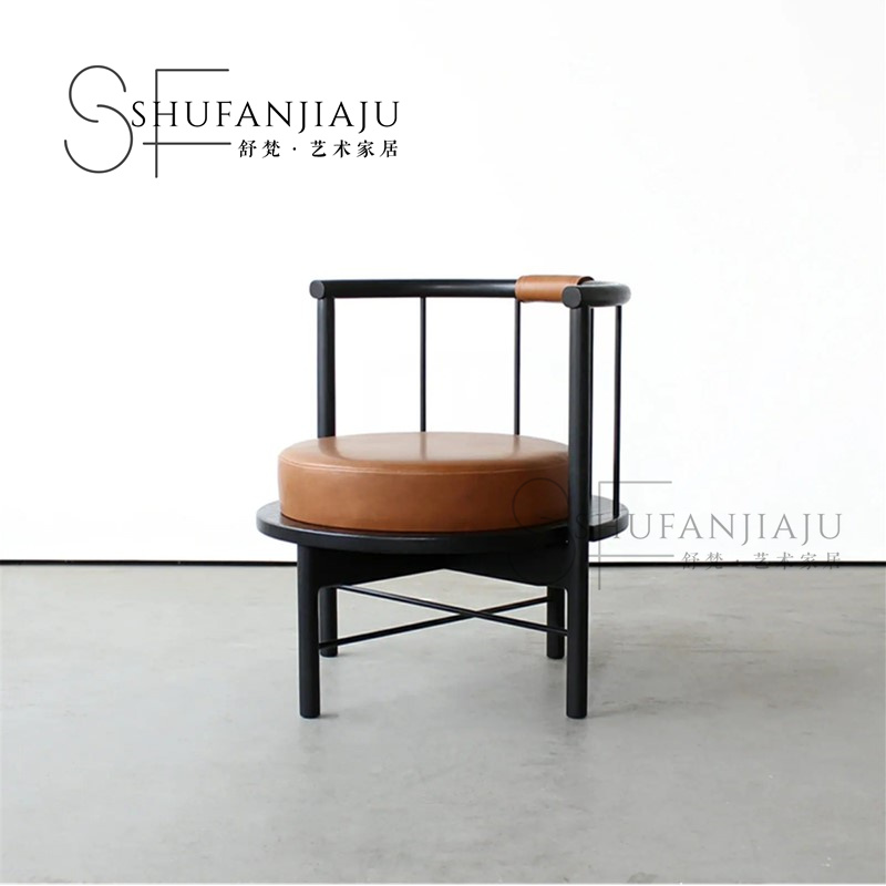 新款中古诧寂风复古实木休闲椅售楼部展厅洽谈单人椅设计师沙发椅