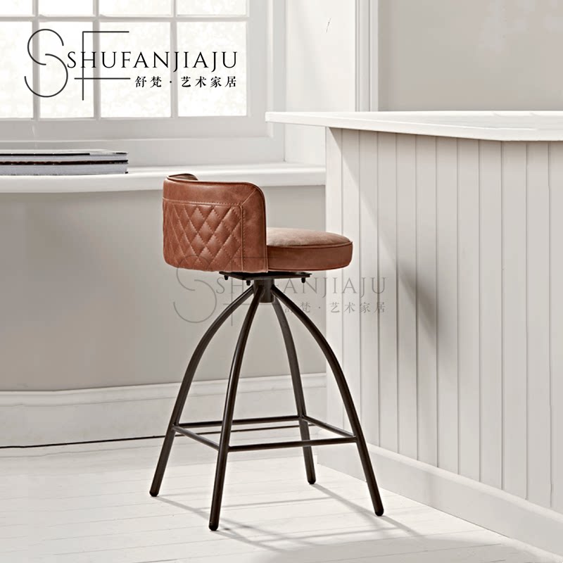 意式轻奢金属吧椅 现代简约KTV可旋转吧椅时尚个性皮艺靠背高脚椅