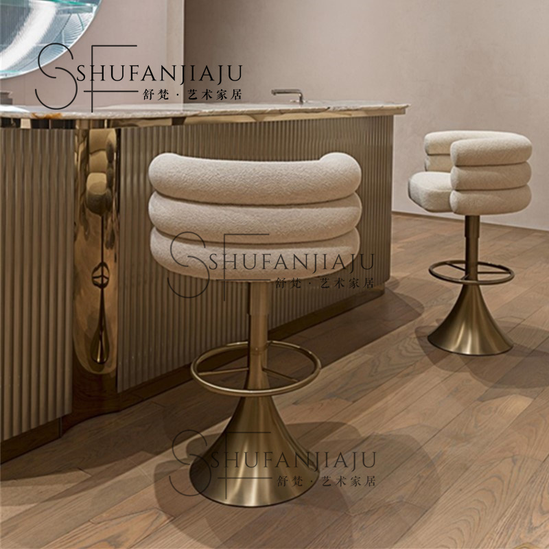 意式轻奢不锈钢酒吧椅北欧时尚金属喇叭高脚椅现代家用旋转靠背椅