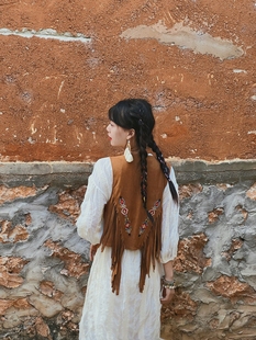 波西米亚风旅行拍照刺绣流苏民族风马甲背心云南沙漠旅游穿搭外披