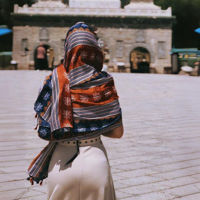 民族风披肩围巾两用海边防晒沙滩丝巾红色大纱巾女沙漠旅游拍照夏