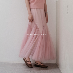 与她原创小众设计 网纱仙女裙蓬蓬拼接半身裙 春夏高腰鱼尾加长款