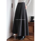 与她原创小众设计 半身裙伞裙 加长垂坠西装 法式 秋冬深灰色中长款