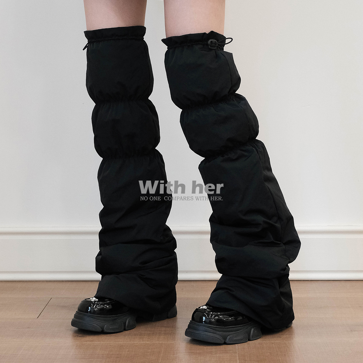 与她秋冬抽绳羽绒腿套靴套