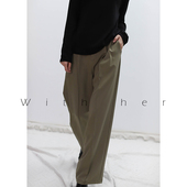 高腰拖地定制质感盖脚宽松西裤 与她原创设计款 春秋休闲阔腿长裤