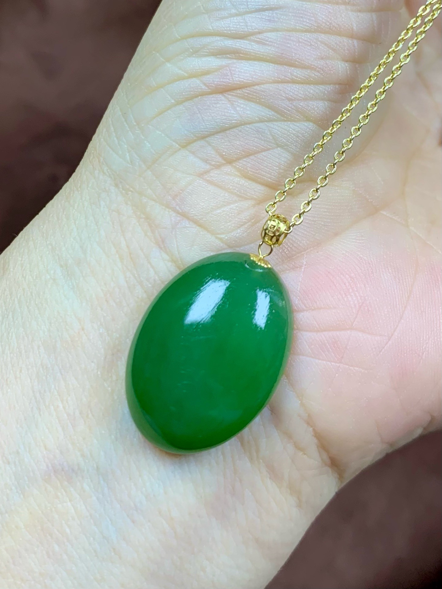 天然碧玉水滴吊坠18K金镶嵌冰底老料阳绿色水头极好送链子