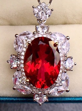 天然缅甸无烧红宝石18k镶嵌吊坠项链锁骨链鸽血红女节日礼物彩宝