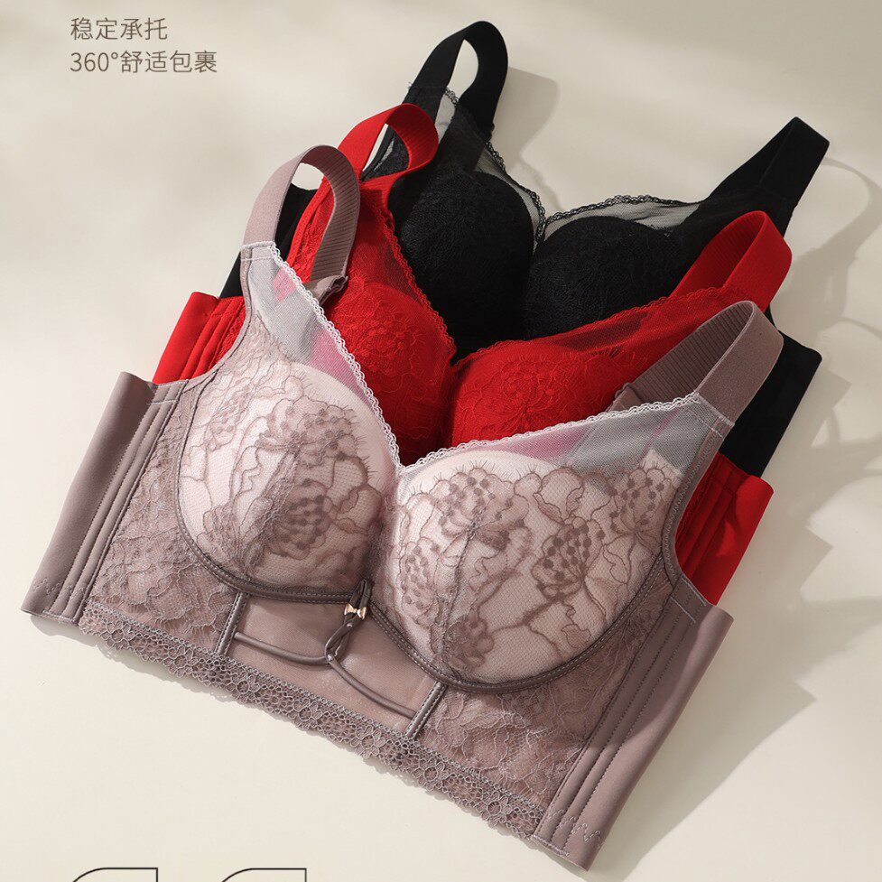 8076琪姝中厚聚拢显大内衣调整型无钢圈加高侧收副乳五排扣文胸