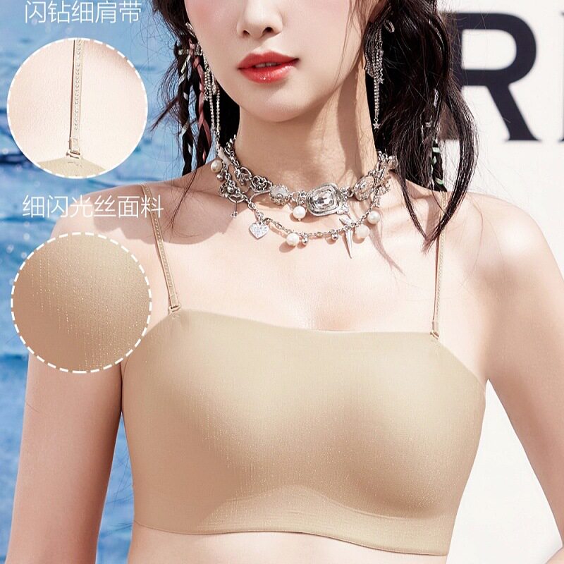 无肩带1666固定杯薄款内穿外搭美背吊带内衣抹胸无痕聚拢不掉文胸