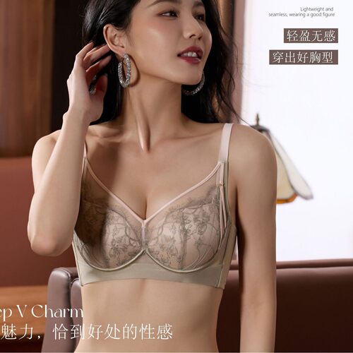 3363博尔爽蕾丝性感舒适内衣女贝壳杯大胸显小薄款聚拢上托文胸罩