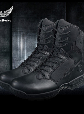君洛克D14099防刺作战靴 8寸战术靴 真皮保暖飞行靴拉链式高帮靴
