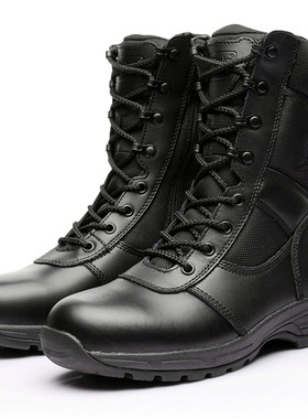 君洛克D13808男女高帮靴 真皮拉链靴子 黑色皮鞋户外高帮战术靴