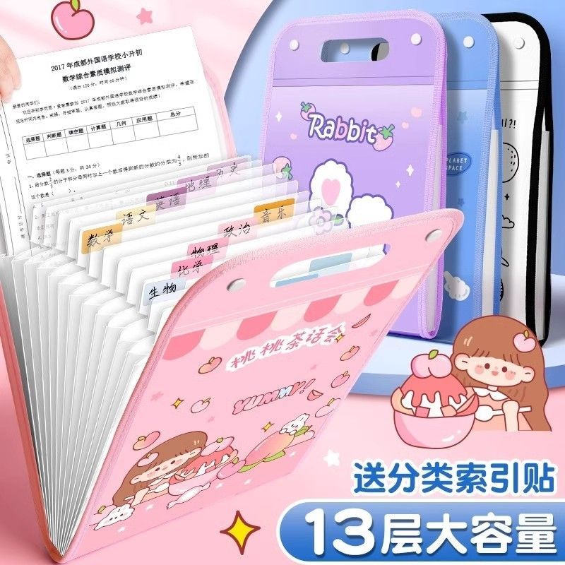 风琴包文件夹透明试卷夹袋A4多层学生插页整理神器科目分类收纳袋透明夹袋书卷资料整理袋